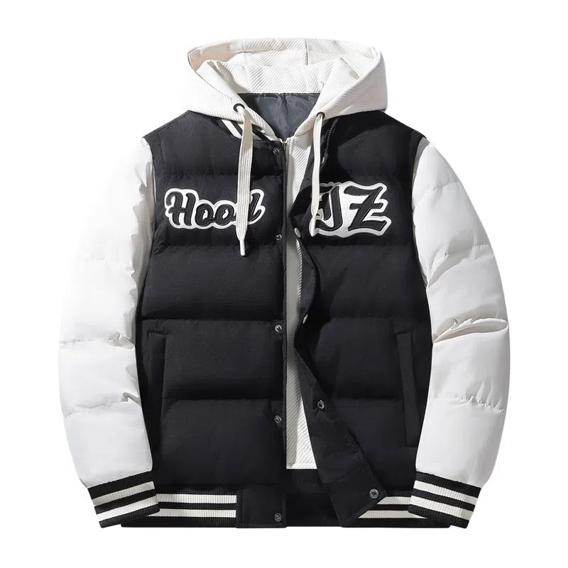 棉基因 春秋季拼接假两件飞行员夹克防寒优质棉棒球服高个子小个子日系男简约潮流美式高街工装风青少年职场通勤学院风棉衣外套 男女同款