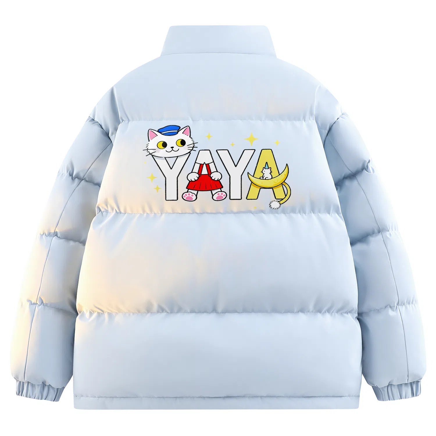 鸭鸭 高蓬松系列 美式高街学院风高级百搭猫猫头图案云朵泡芙防风保暖抗寒聚热锁温防钻绒舒适宽松面包服立领羽绒服 男女同款
