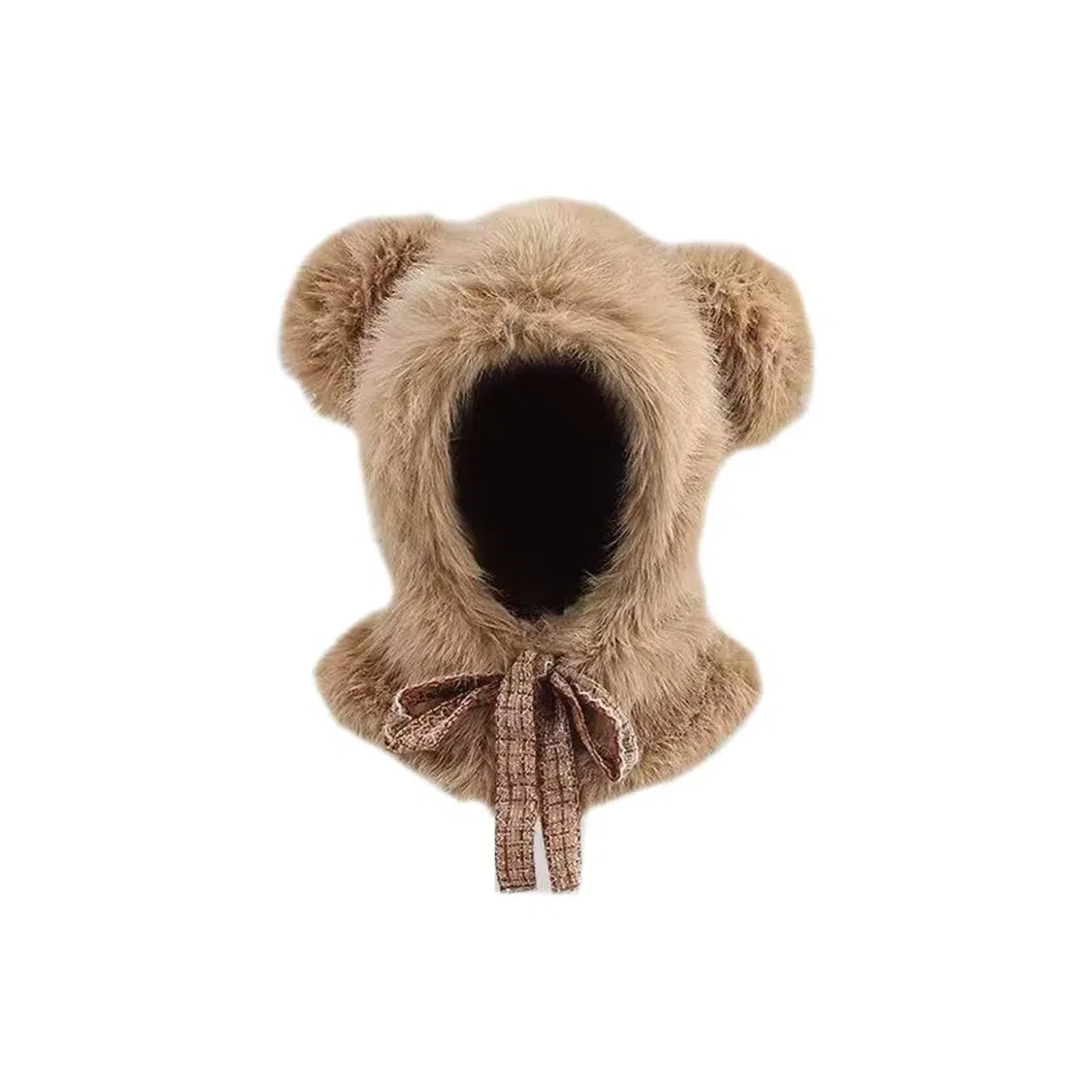 恩僾德 可爱毛绒绒小熊护耳百搭骑车加厚加绒 聚酯纤维 斗篷帽 男女同款情侣款