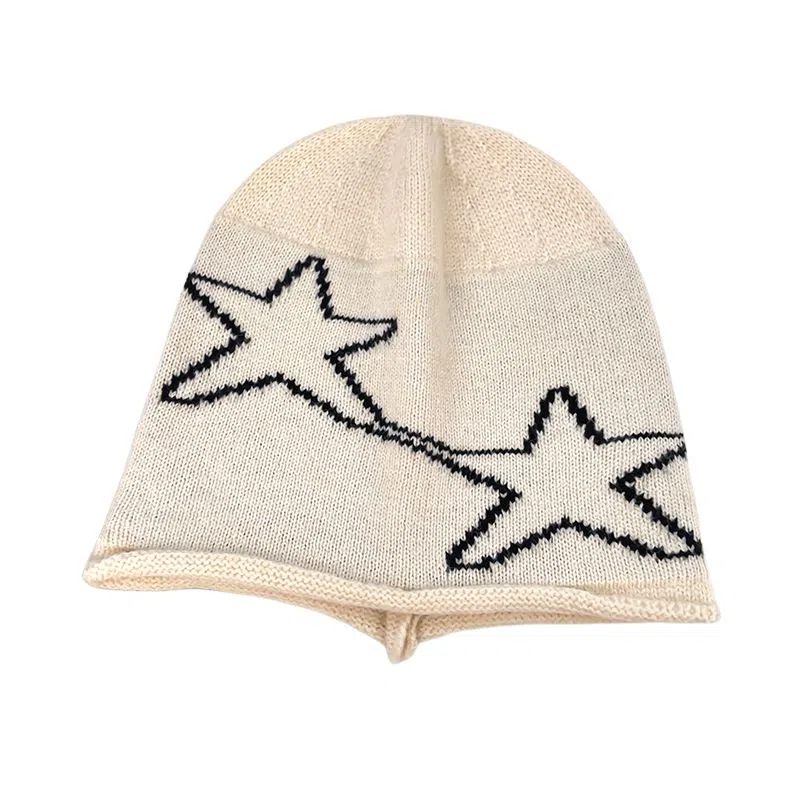 艾佳微 星星堆堆复古时尚显脸小休闲大头围宽松保暖包头 涤纶（聚酯纤维） 绒线帽 男女同款情侣款