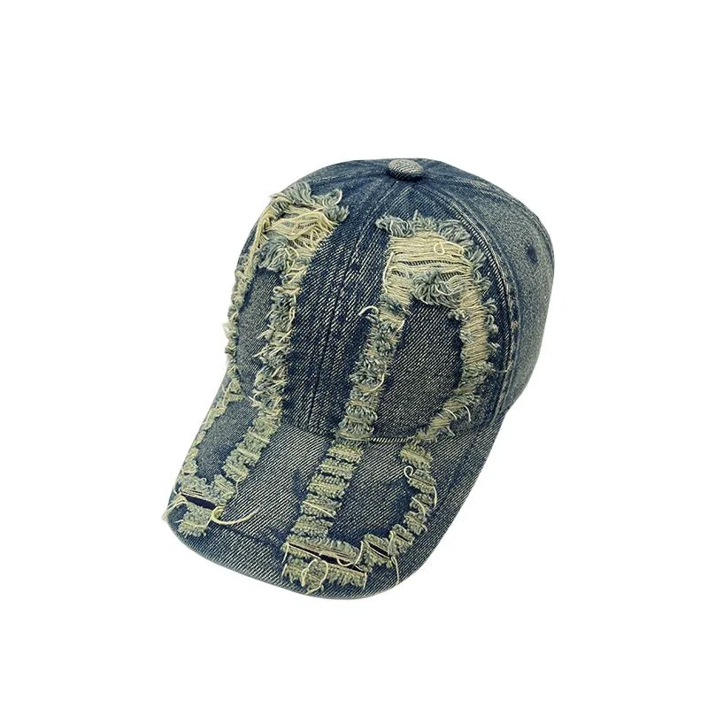 艾佳微 韩版破洞遮阳做旧牛仔休闲百搭显脸小宽檐 棉 鸭舌帽 男女同款情侣款