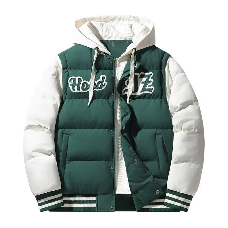 棉基因 春秋季拼接假两件飞行员夹克防寒优质棉棒球服高个子小个子日系男简约潮流美式高街工装风青少年职场通勤学院风棉衣外套 男女同款