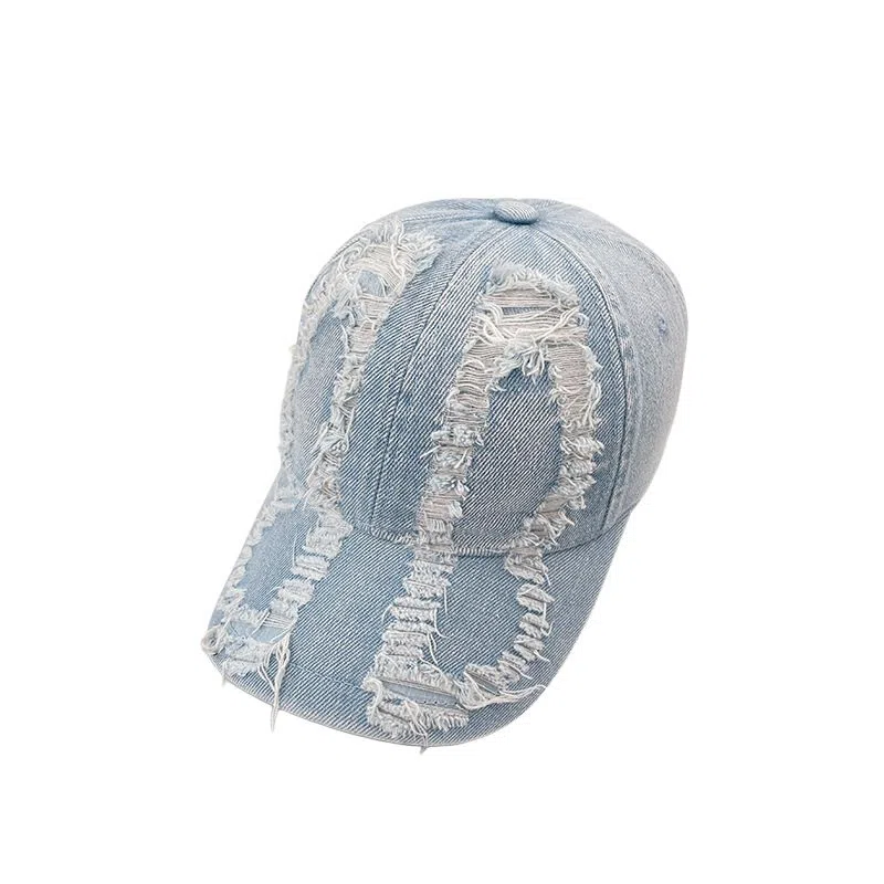 艾佳微 韩版破洞遮阳做旧牛仔休闲百搭显脸小宽檐 棉 鸭舌帽 男女同款情侣款