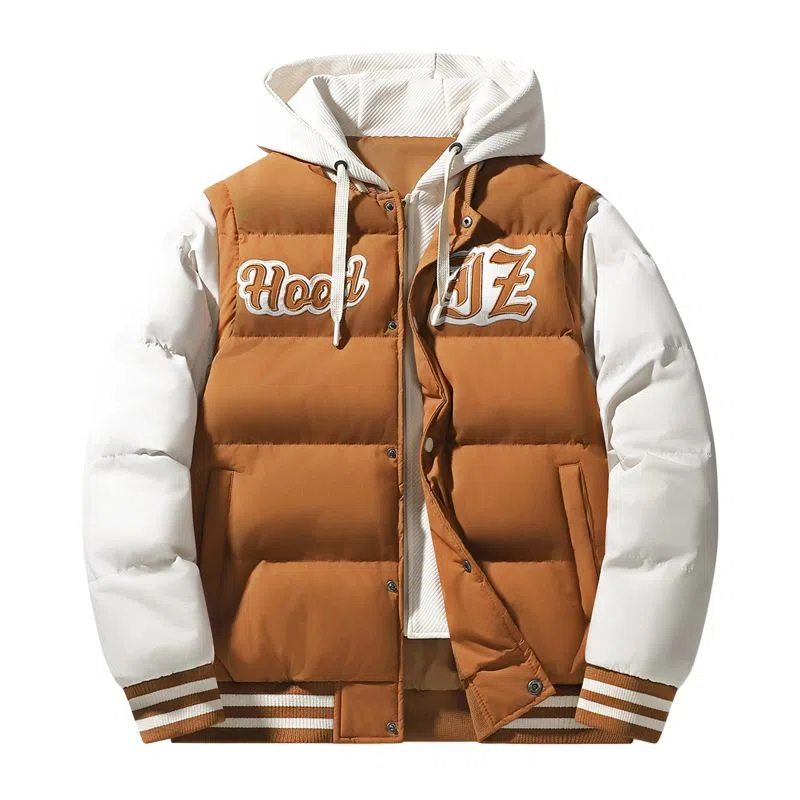 棉基因 春秋季拼接假两件飞行员夹克防寒优质棉棒球服高个子小个子日系男简约潮流美式高街工装风青少年职场通勤学院风棉衣外套 男女同款