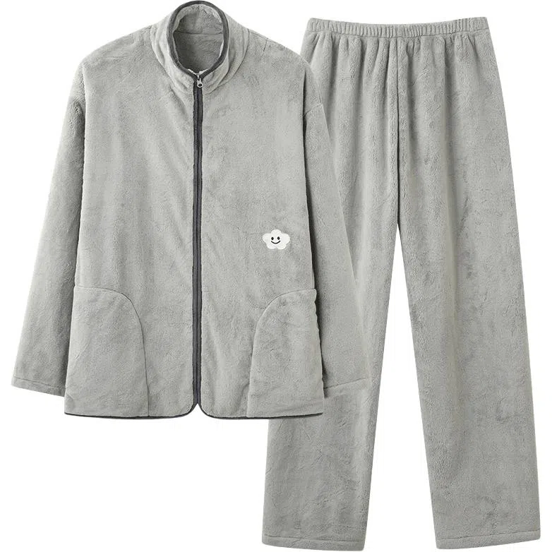 莫代尔 冬季珊瑚绒男士加绒加厚冬天法兰绒简便家居服秋冬款睡衣套装 男款