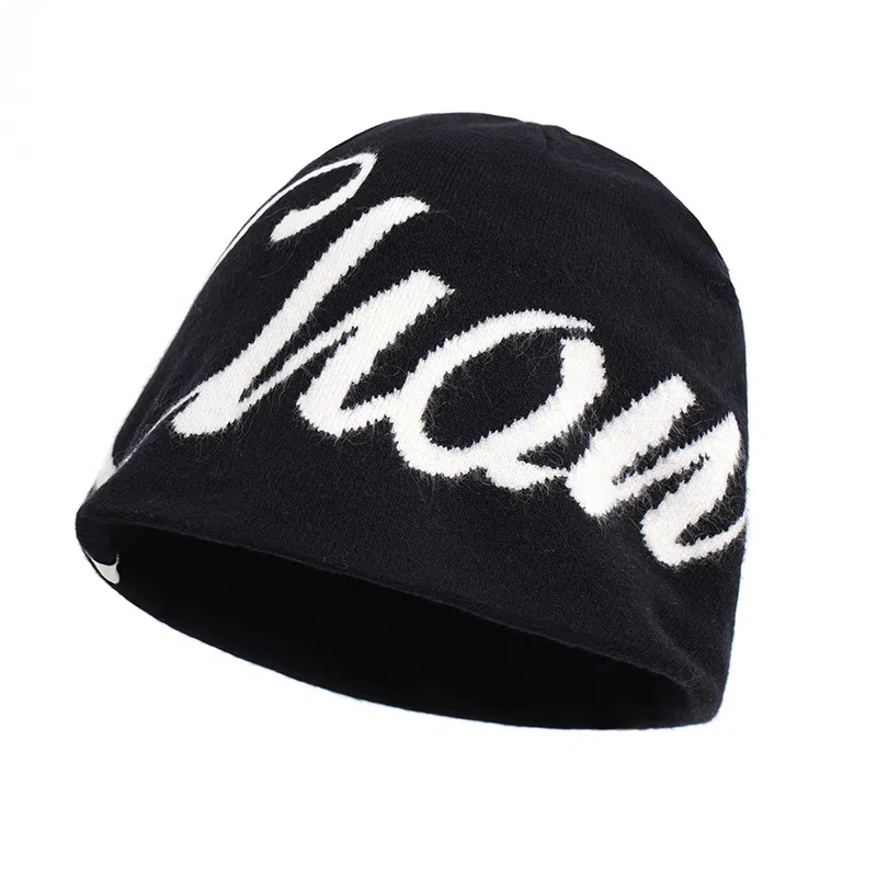 艾佳微 日常通勤户外登山运动徒步旅游美式针织字母保暖护耳大头围显脸 棉 帽子 男女同款情侣款