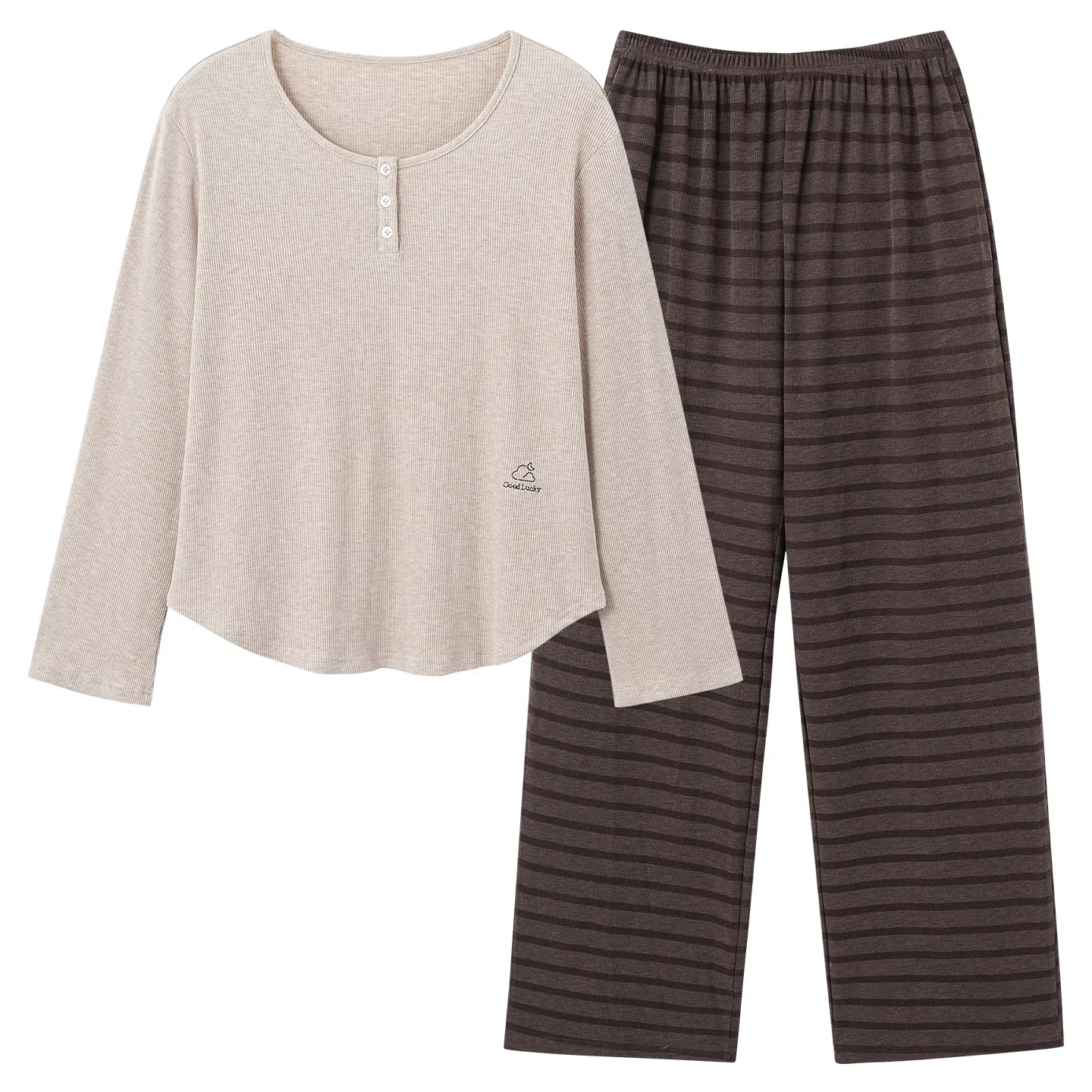 莫代尔 舒适柔软亲肤细腻圆领套头休闲简约个性百搭长袖长裤家居服可外穿睡衣套装 女款