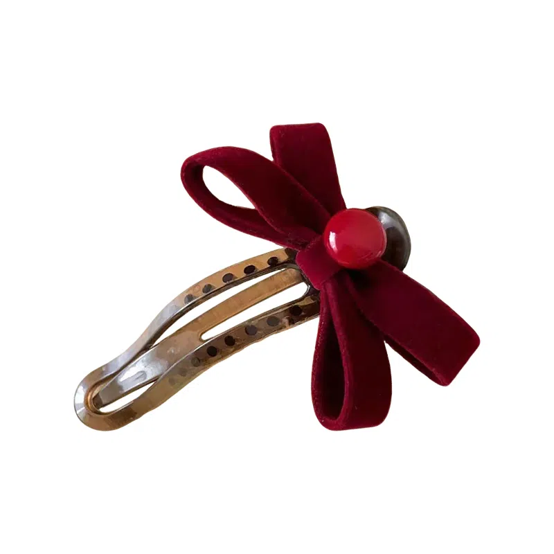 蒙妮 秋冬季复古蝴蝶结头发一字夹 亚克力/丝绒 发夹 女款