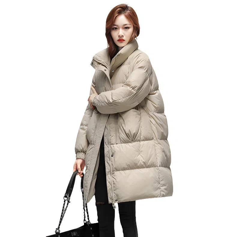 鸭鸭 冬季韩版双层立领时尚休闲保暖加厚中长款羽绒服 女款