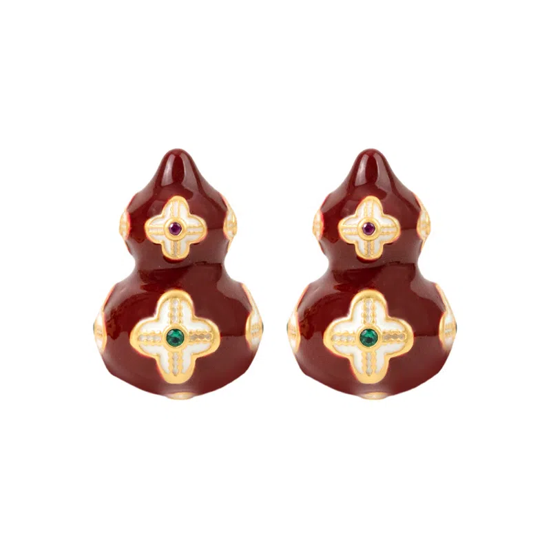 韵系 新中式复古珐琅彩葫芦 铜镀金 耳环 女款