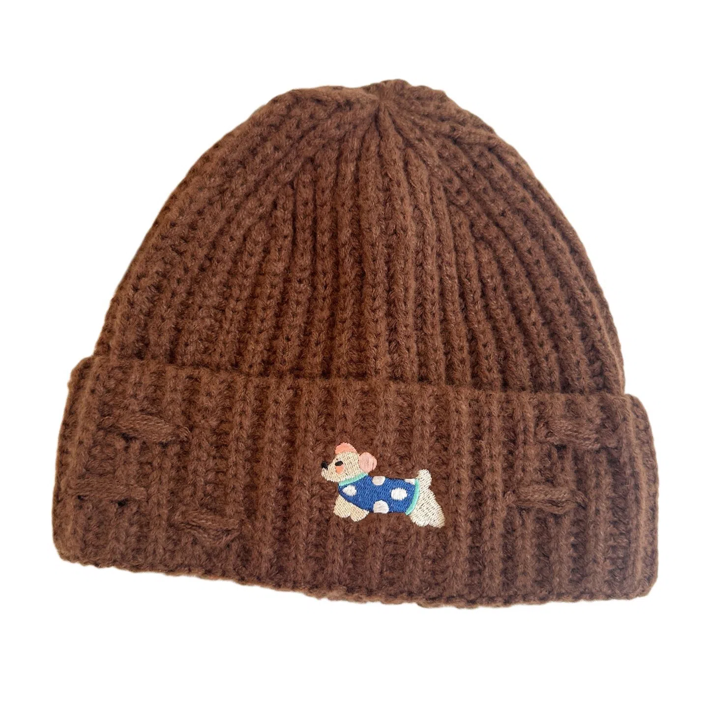 艾佳微 秋季上课通勤保暖潮牌可爱小狗刺绣百搭加厚保暖护耳针织帽帽子 涤纶 绒线帽 男女同款情侣款