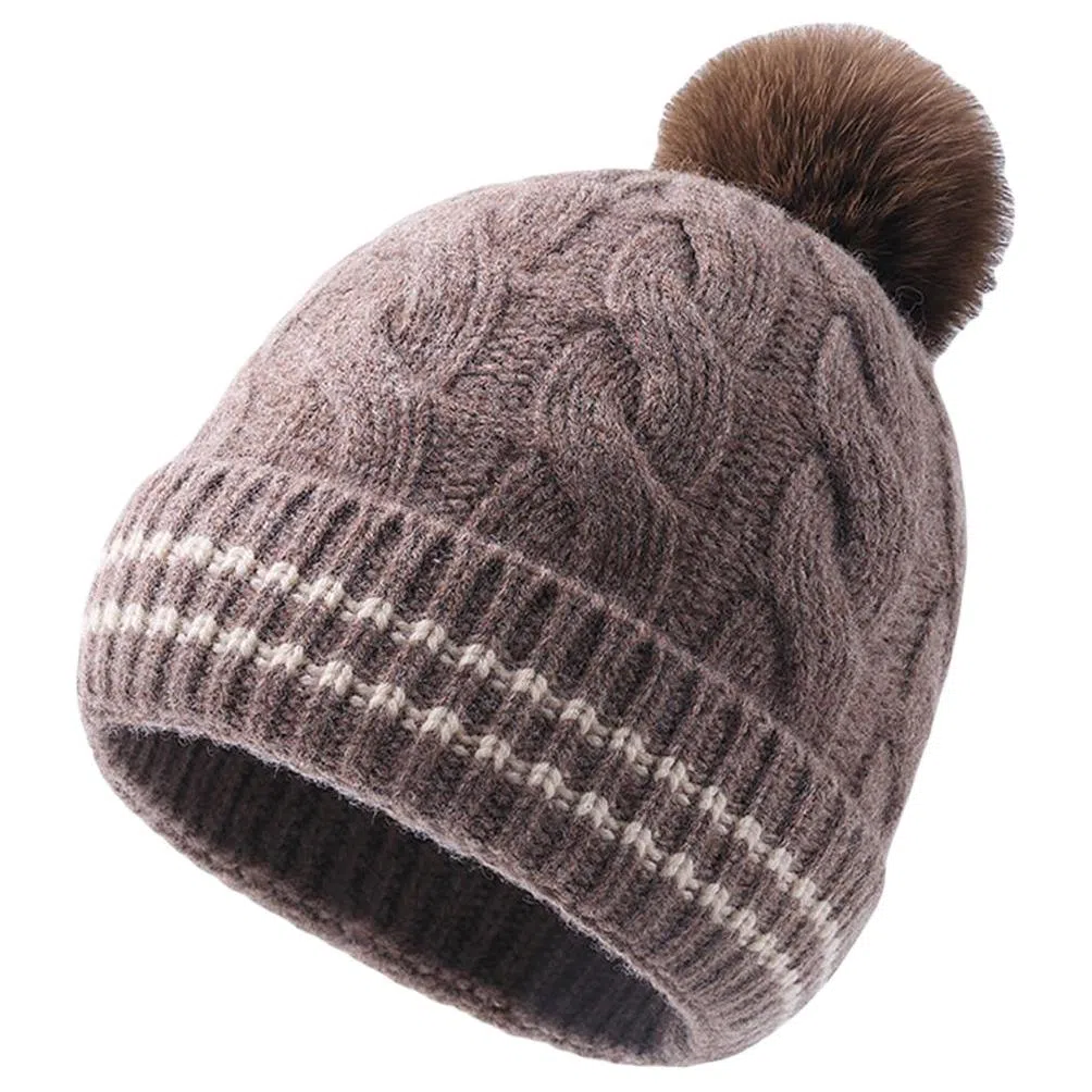 红豆 品牌毛球可爱甜美护耳防寒针织 羔羊毛 绒线帽 男女同款情侣款