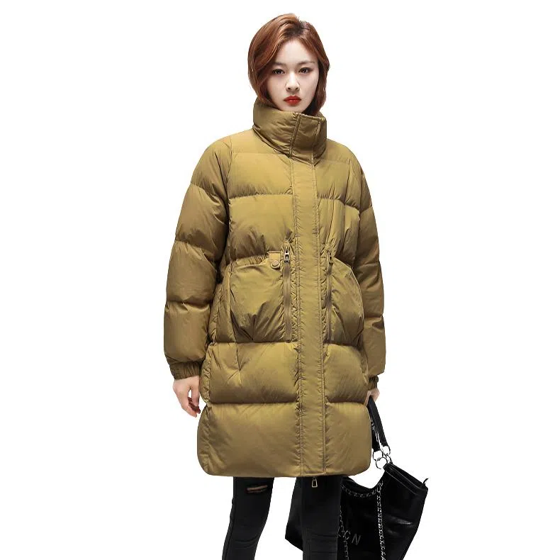 鸭鸭 冬季韩版双层立领时尚休闲保暖加厚中长款羽绒服 女款