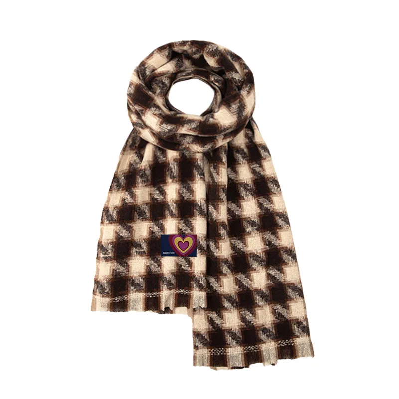 红豆 经典千鸟格百搭款式温暖柔软 涤纶 绒线围巾 男女同款情侣款