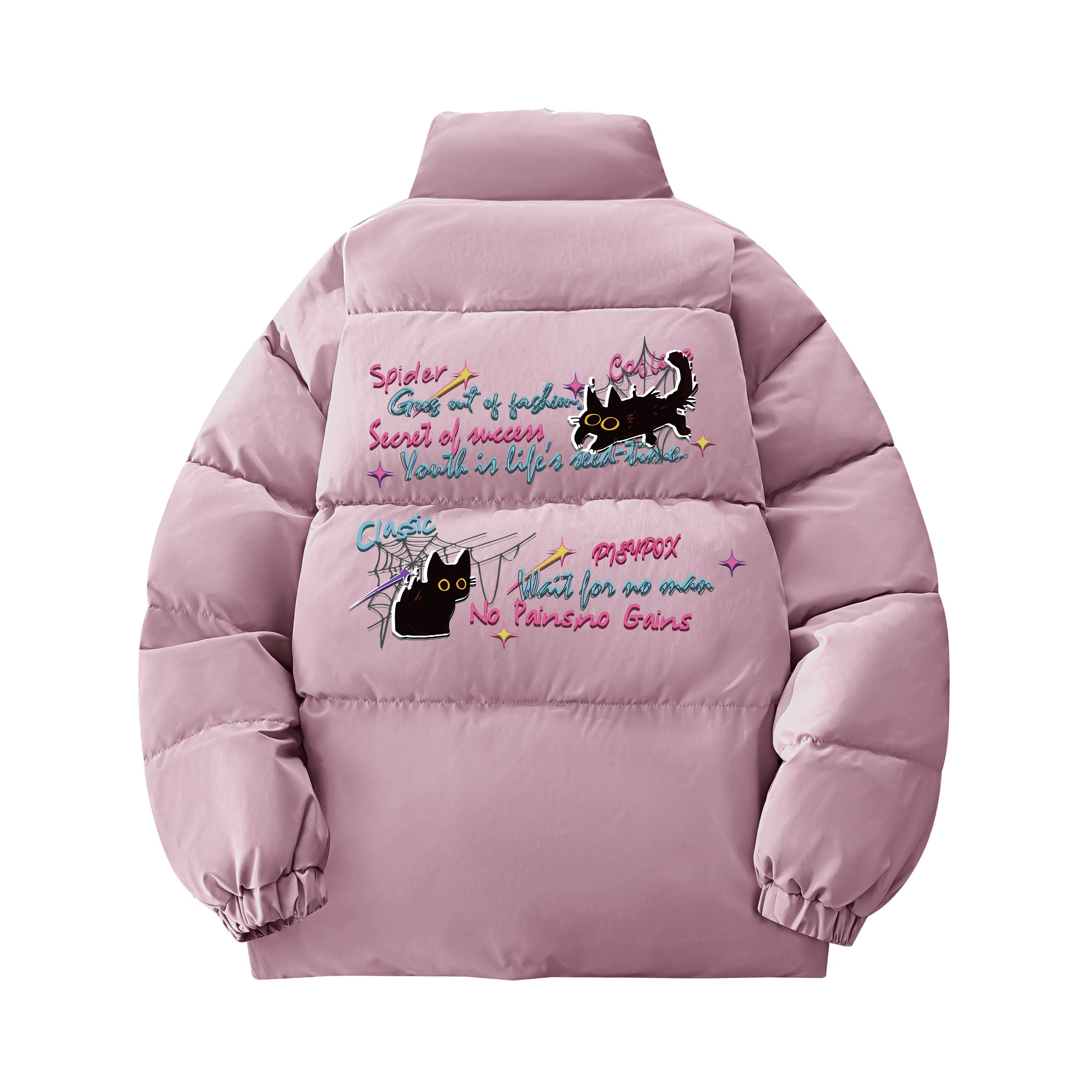 PISYPOX Cartoon Cat Logo Down Jacket