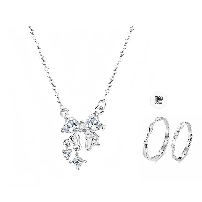 【纯银999|免费刻字】 凤祥囍事 老凤祥 璀璨闪耀星光蝴蝶结 轻奢小众设计甜美可爱梦幻轻奢时尚百搭高级感锁骨链#好运 足银 项链 女款