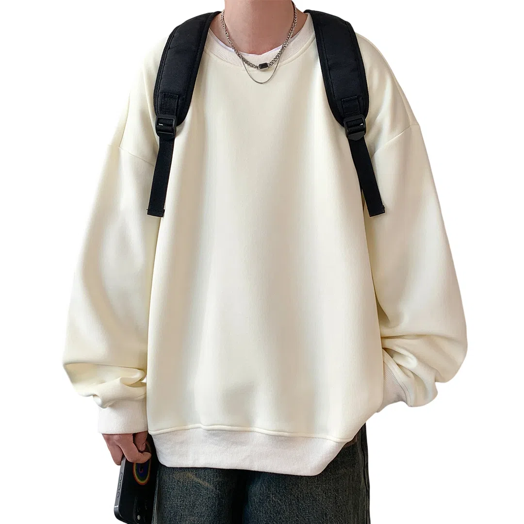 顶峰保罗  美式复古纯色高级设计感休闲大码运动上衣无性别主义直筒宽松百搭简约潮牌圆领卫衣 男女同款