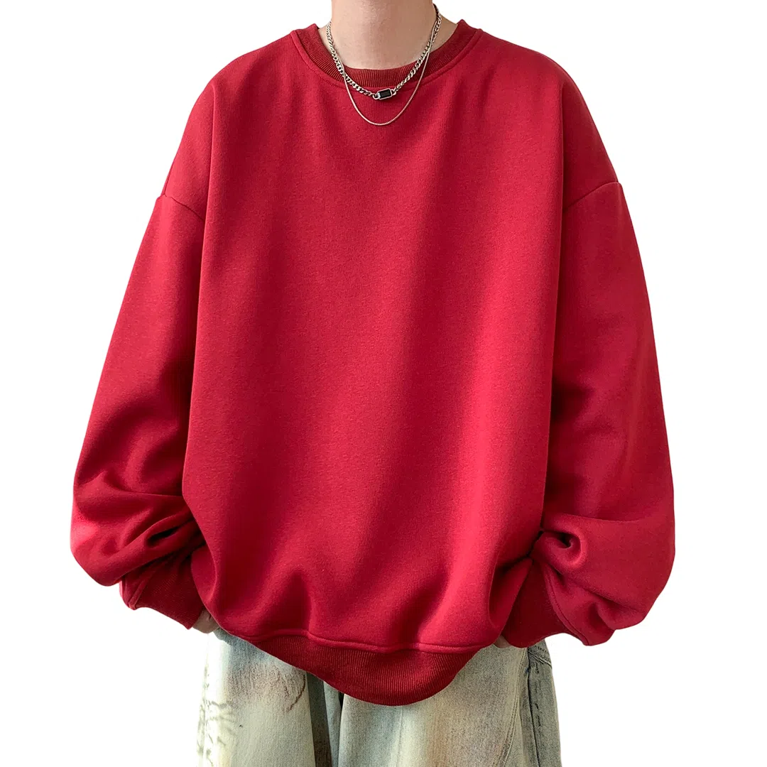 顶峰保罗  美式复古纯色高级设计感休闲大码运动上衣无性别主义直筒宽松百搭简约潮牌圆领卫衣 男女同款