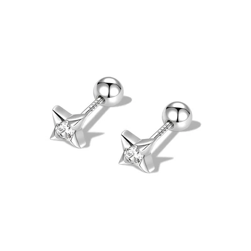 【足银999|洗睡免摘】 极昼 闪耀四芒星 个性简约闪锆潮酷痞帅嘻哈风高级感耳饰 轻奢时尚气质日常通勤百搭 纯银 耳钉 男女同款情侣款