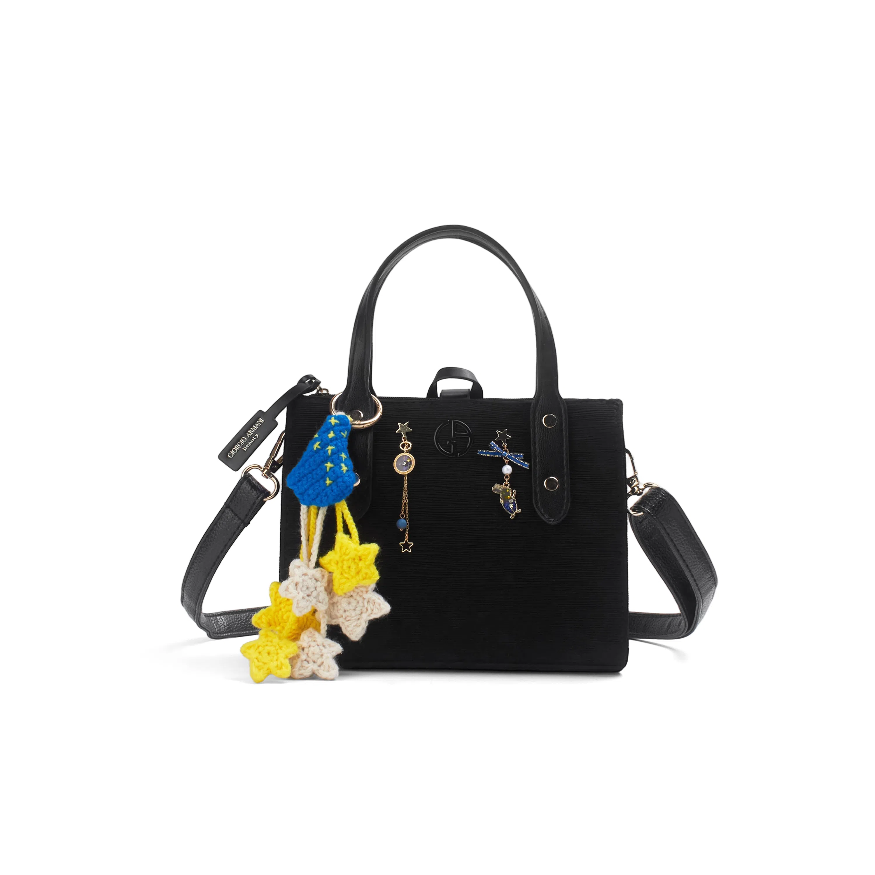 阿玛尼【定制化妆包】小花 黑境星芒 精致 优雅 浪漫  甜美  独特 艺术感 约会  通勤 黑色高定包聚酯纤维