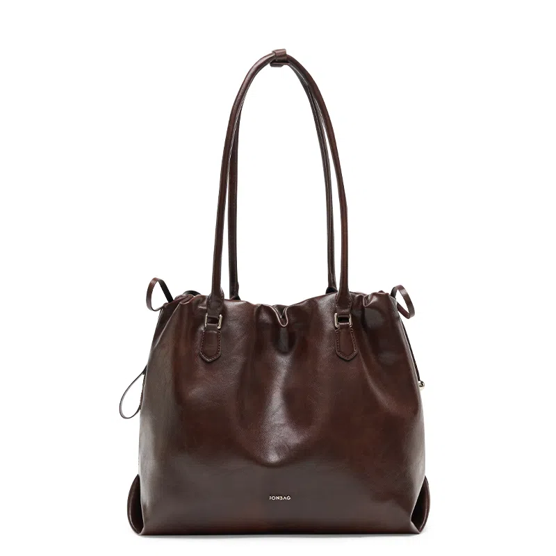 JONBAG Pleated Tote Bag Brown