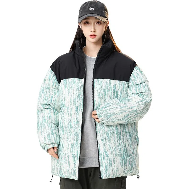 洋气先生 洋气潮牌美式高街撞色拼接高级感扎染设计纯色痞帅防风无性别主义保暖抗寒舒适柔软宽松面包服户外通勤拉链长袖外套棉服 男女同款