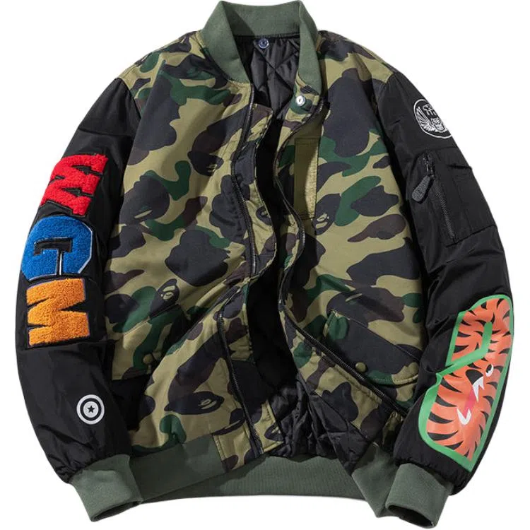 沐诚阳译 秋冬季潮牌加厚飞行员棉服男情侣毛巾刺绣棉衣棒球服鲨鱼外套夹克 男款