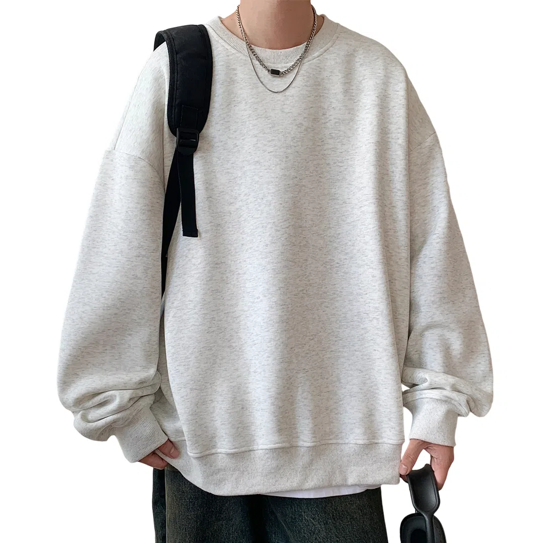 顶峰保罗  美式复古纯色高级设计感休闲大码运动上衣无性别主义直筒宽松百搭简约潮牌圆领卫衣 男女同款