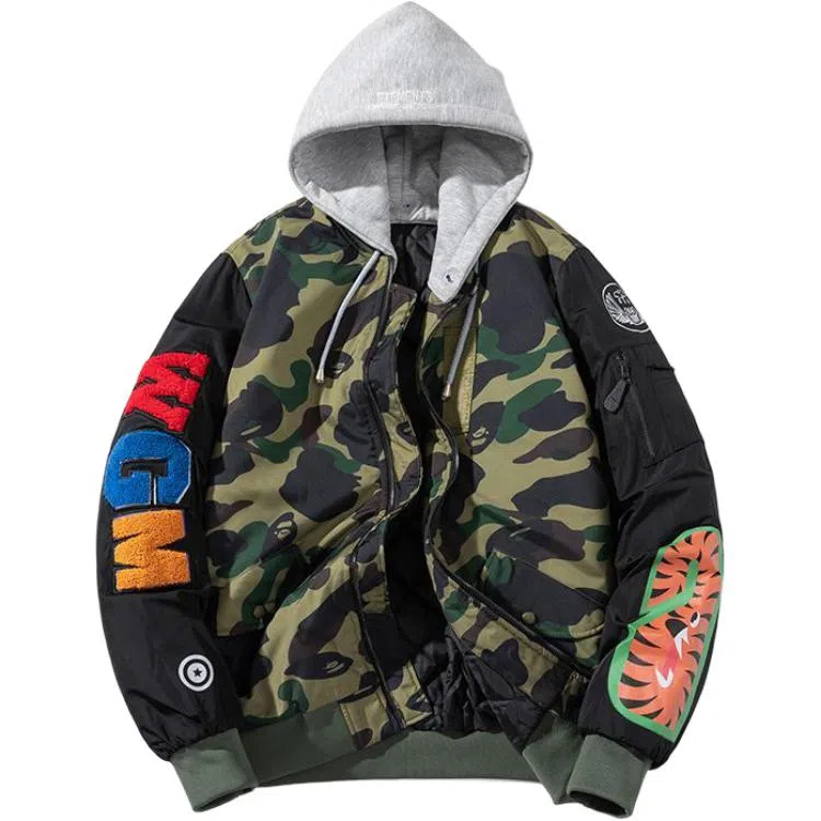 沐诚阳译 秋冬季潮牌加厚飞行员棉服男情侣毛巾刺绣棉衣棒球服鲨鱼外套夹克 男款