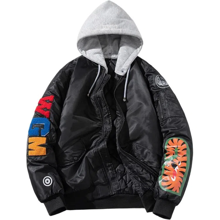沐诚阳译 秋冬季潮牌加厚飞行员棉服男情侣毛巾刺绣棉衣棒球服鲨鱼外套夹克 男款