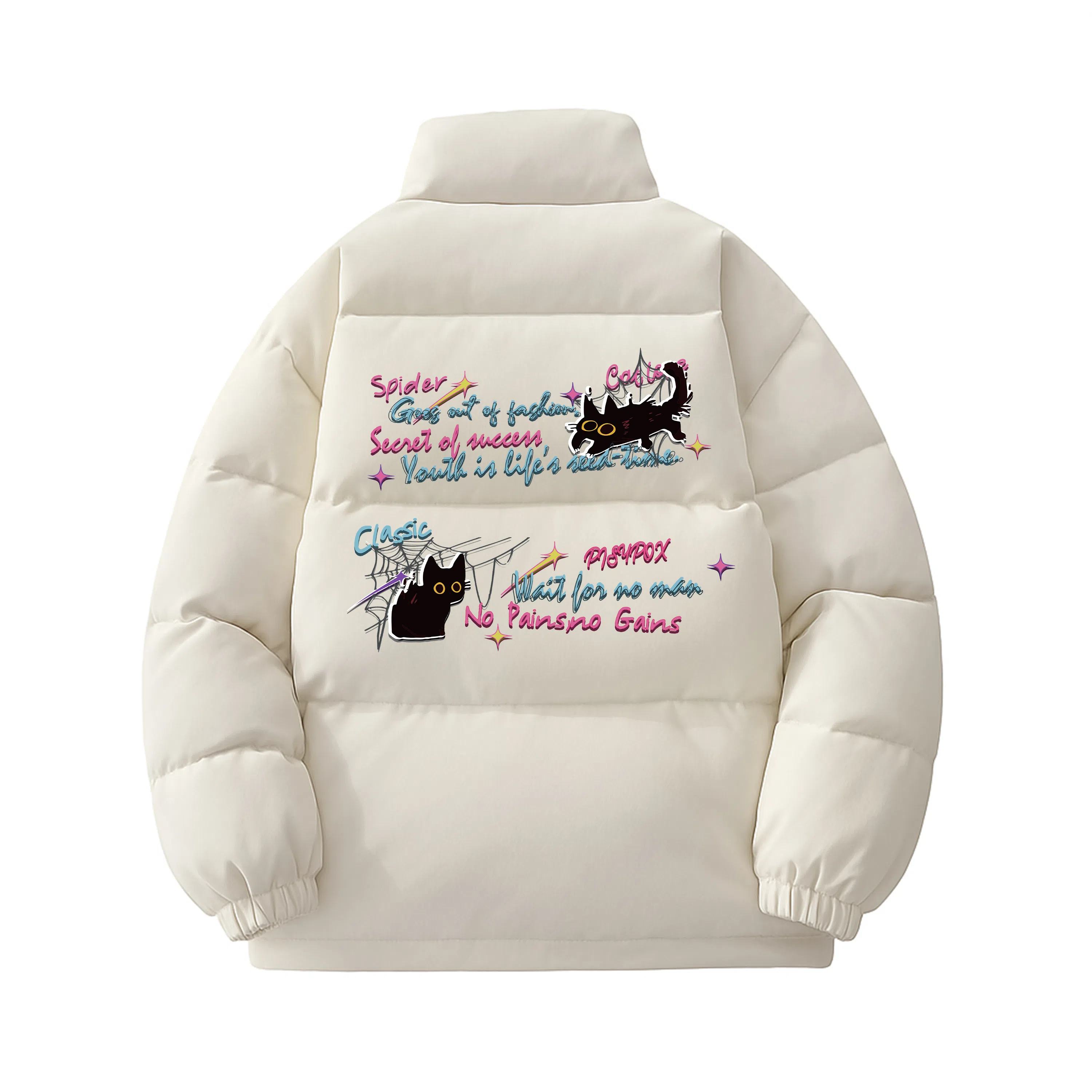 PISYPOX Cartoon Cat Logo Down Jacket