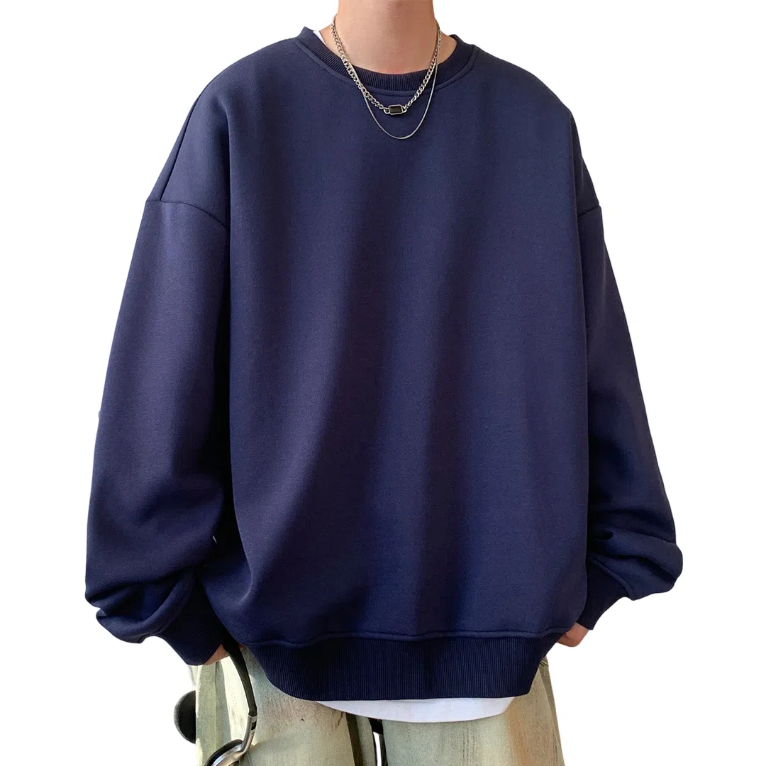 顶峰保罗  美式复古纯色高级设计感休闲大码运动上衣无性别主义直筒宽松百搭简约潮牌圆领卫衣 男女同款