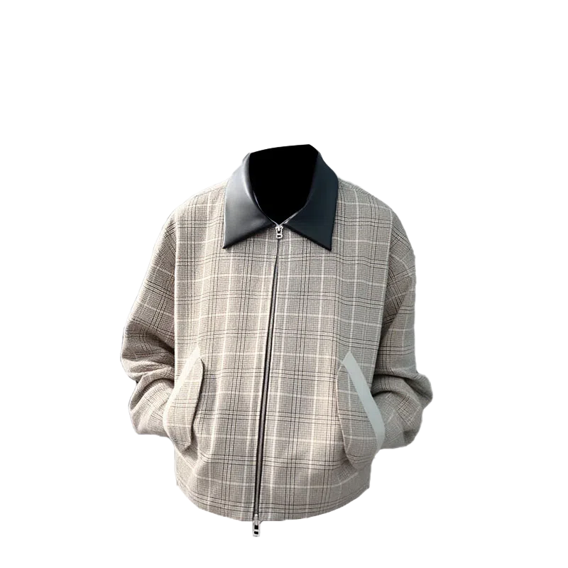 一碗士多  千鸟格撞色翻领格子小众高级设计感无性别主义静默美式复古街头潮流时尚宽松休闲舒适日常城市户外通勤百搭老钱风棒球服 男女同款