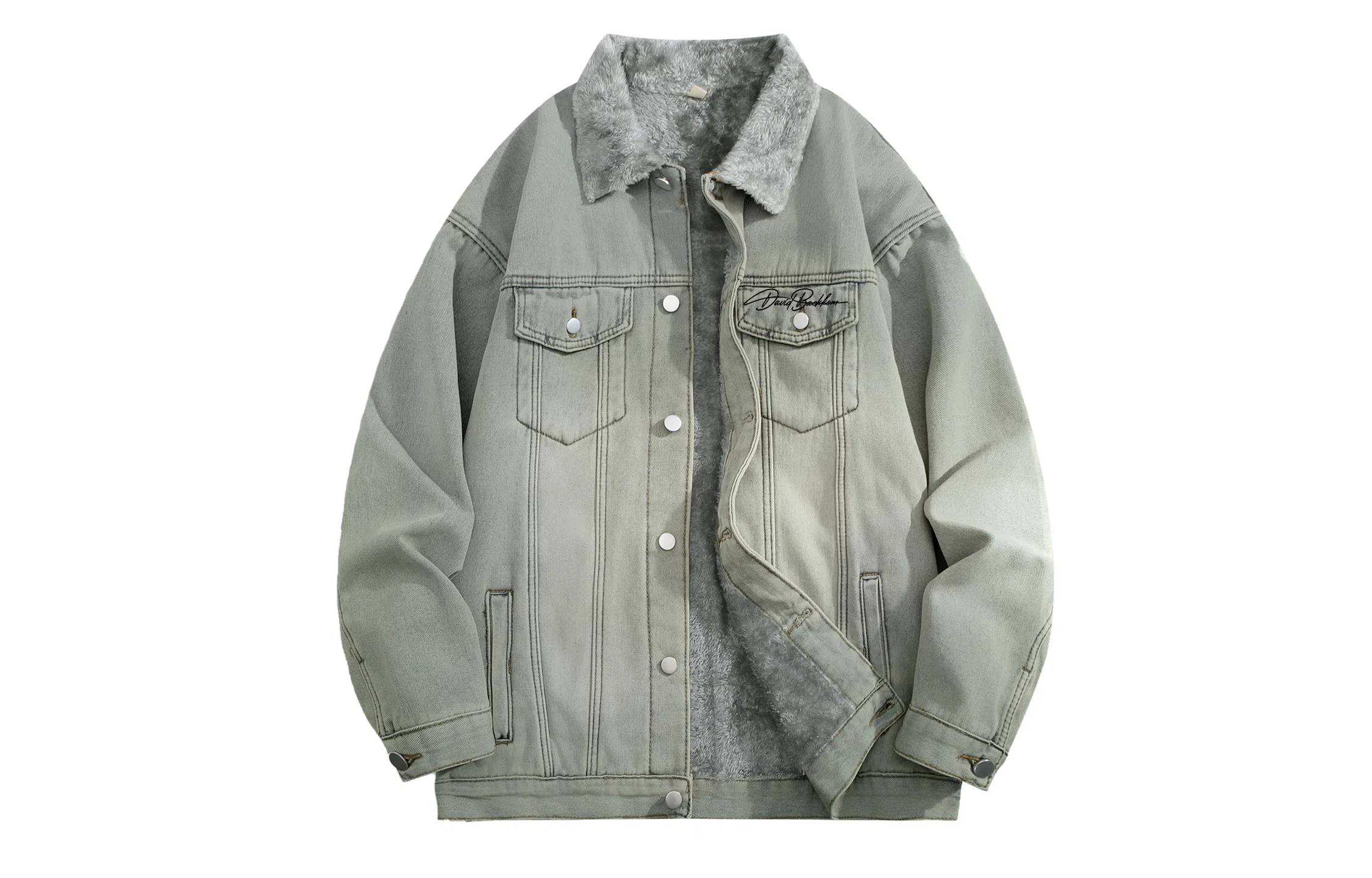 大卫贝肯 美式嘻哈高街水洗复古做旧日系基础款简约高级感工装大口袋休闲百搭宽松翻领加厚保暖牛仔外套 男女同款