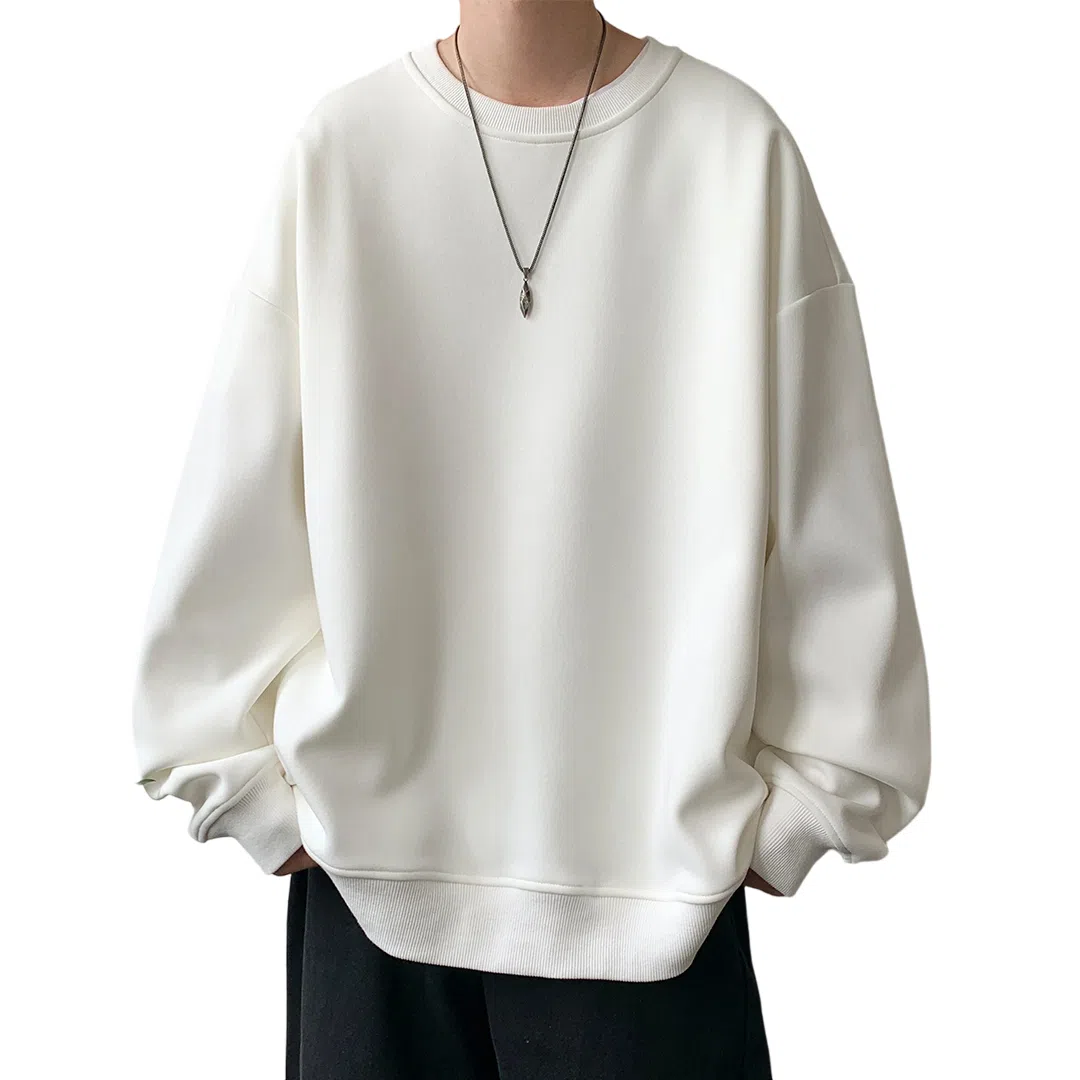 顶峰保罗  美式复古纯色高级设计感休闲大码运动上衣无性别主义直筒宽松百搭简约潮牌圆领卫衣 男女同款