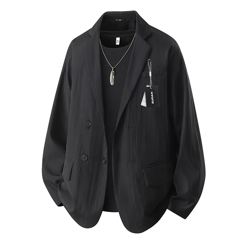 左岸 日系复古休闲西服外套高级感春秋季肌理感条纹褶皱年轻痞帅轻熟风西装 男款