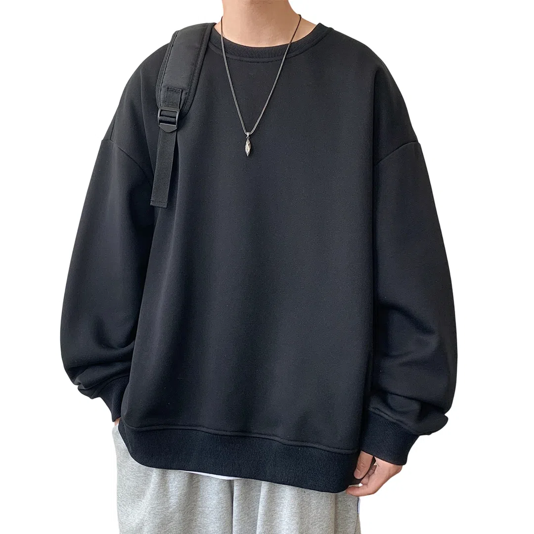 顶峰保罗  美式复古纯色高级设计感休闲大码运动上衣无性别主义直筒宽松百搭简约潮牌圆领卫衣 男女同款