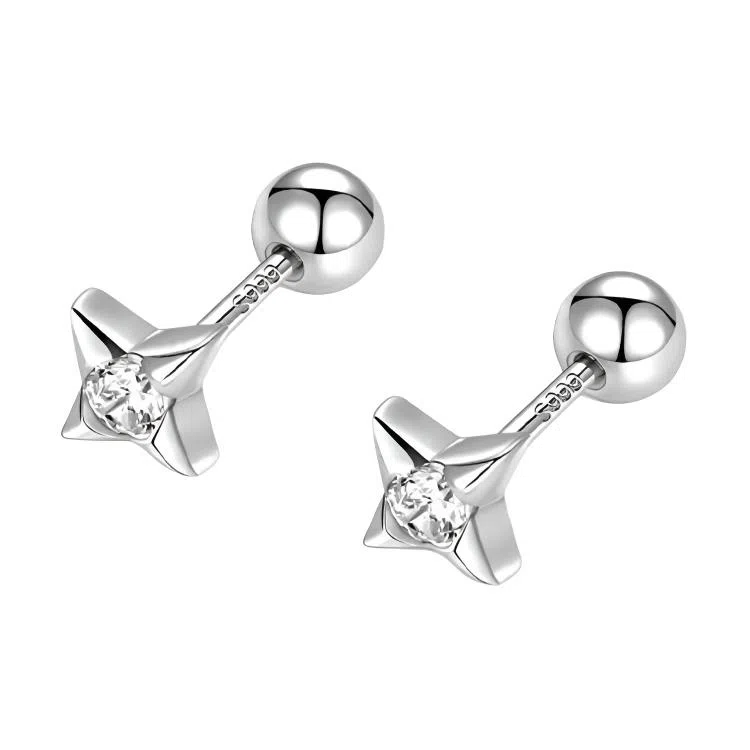 【足银999|洗睡免摘】 极昼 闪耀四芒星 个性简约闪锆潮酷痞帅嘻哈风高级感耳饰 轻奢时尚气质日常通勤百搭 纯银 耳钉 男女同款情侣款