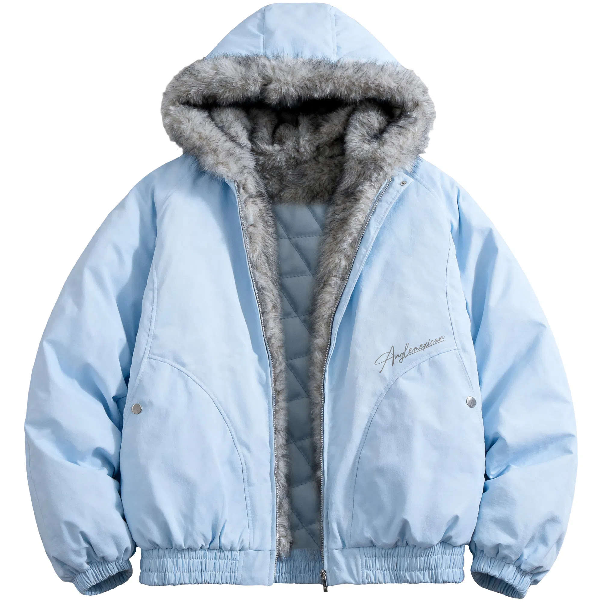 稻草人 美式高街品牌艺术英文字母印花座山雕毛领仿狐狸毛休闲宽松纯色加厚短款夹克高级感连帽保暖舒适百搭长袖飞行外套棉服 男女同款