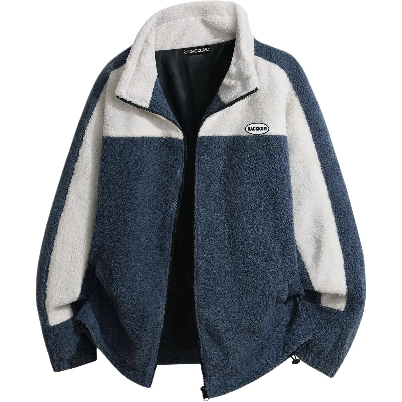 大卫贝肯 美式高街字母刺绣简约百搭撞色软糯羊羔绒加绒加厚保暖防寒宽松休闲舒适慵懒高级感拉链绒感外套 男女同款