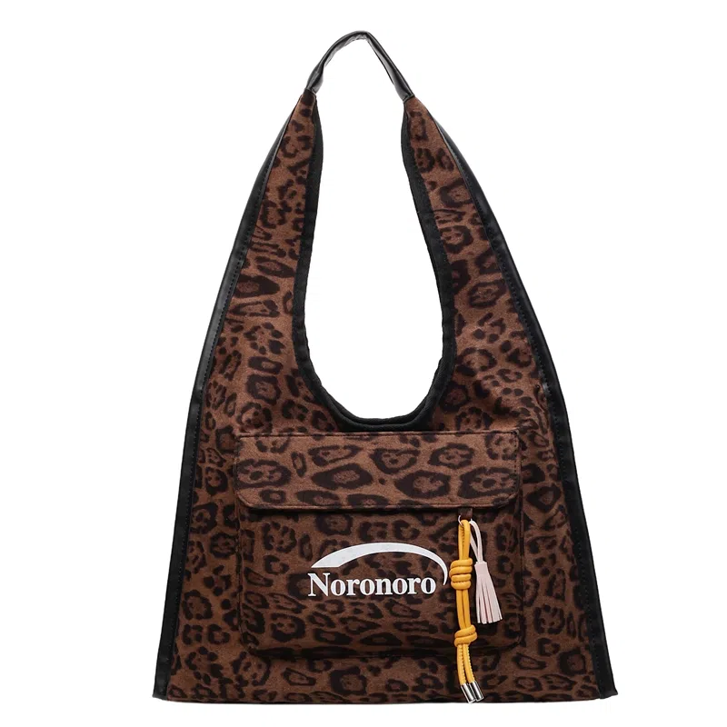 捷朗仕 秋冬季流行豹纹通勤百搭休闲托特包 麂皮 单肩包 女款 棕色/酒红色/绿色/黄棕色