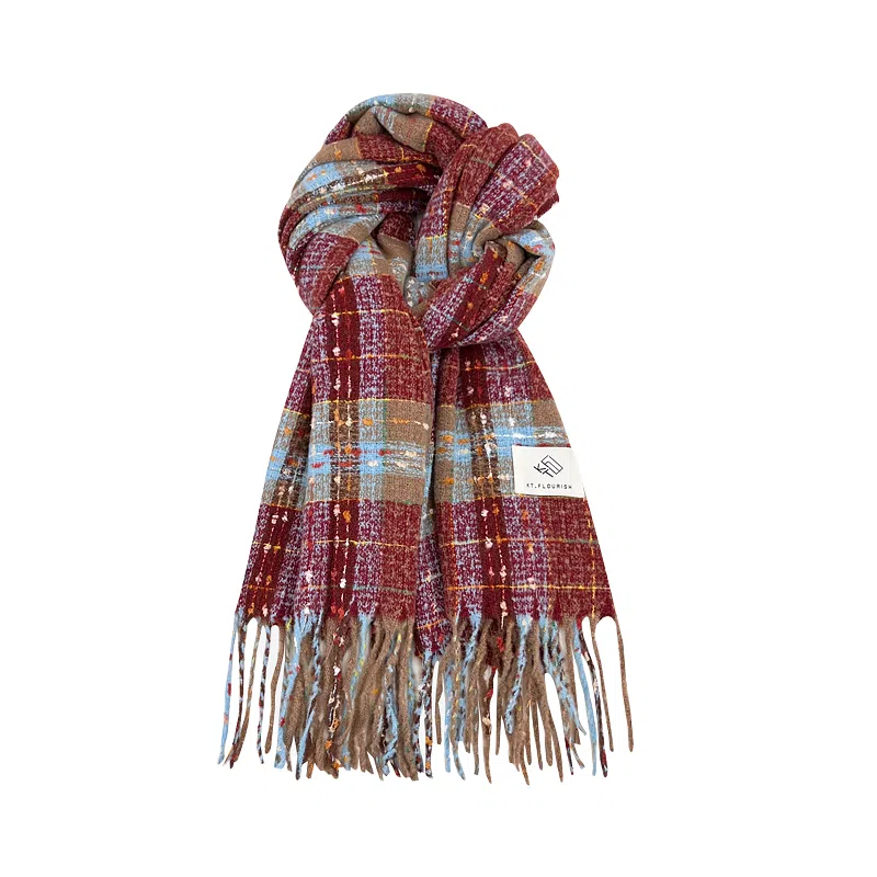 恩僾德 韩系浆果星星格纹高颜值小众保暖百搭氛围感 聚酯纤维 绒线围巾 男女同款情侣款