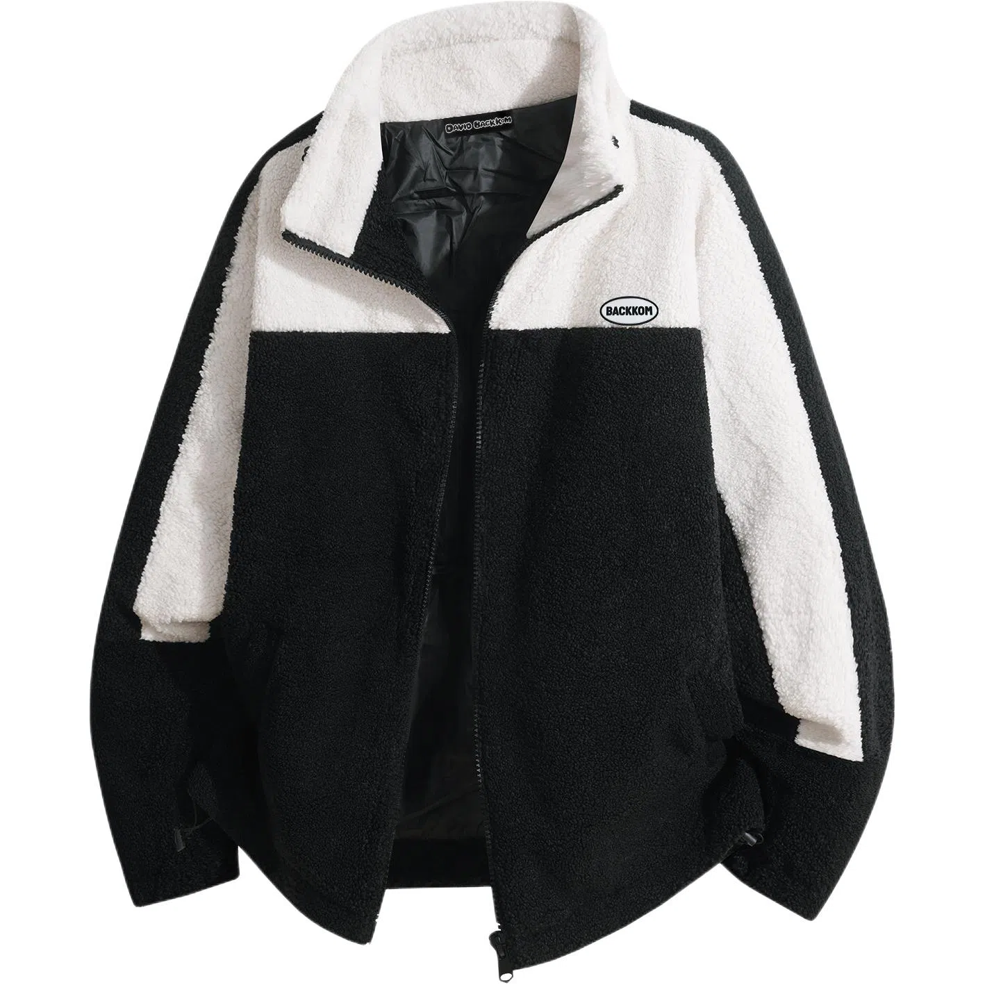 大卫贝肯 美式高街字母刺绣简约百搭撞色软糯羊羔绒加绒加厚保暖防寒宽松休闲舒适慵懒高级感拉链绒感外套 男女同款