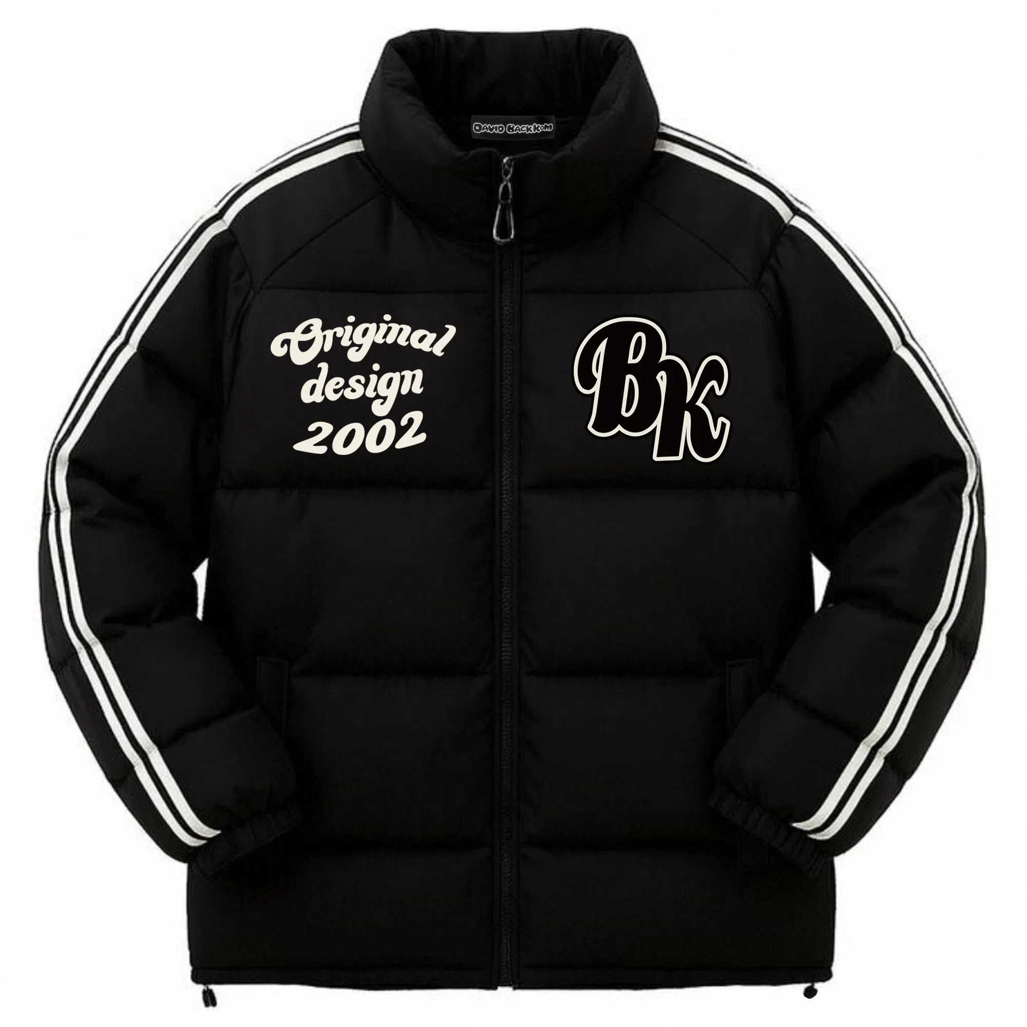 大卫贝肯 美式复古撞色个性字母印花三条杠宽松保暖加厚立领防风休闲舒适面包棉服 男女同款