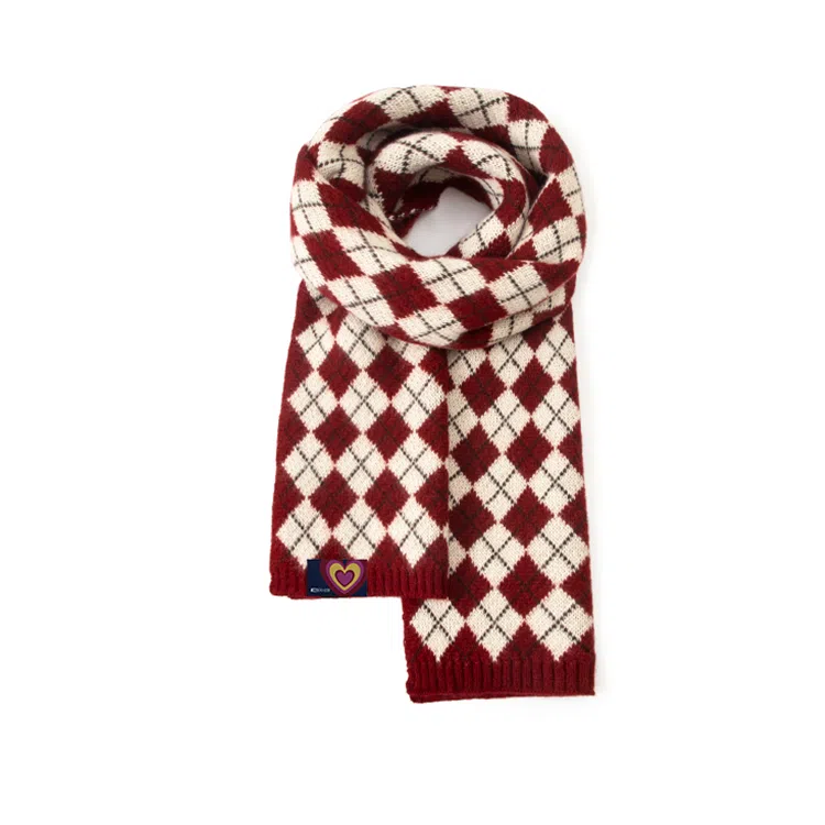 红豆 经典针织复古格纹百搭柔软礼盒装 涤纶 绒线围巾 男女同款情侣款