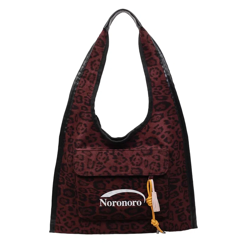 捷朗仕 秋冬季流行豹纹通勤百搭休闲托特包 麂皮 单肩包 女款 棕色/酒红色/绿色/黄棕色