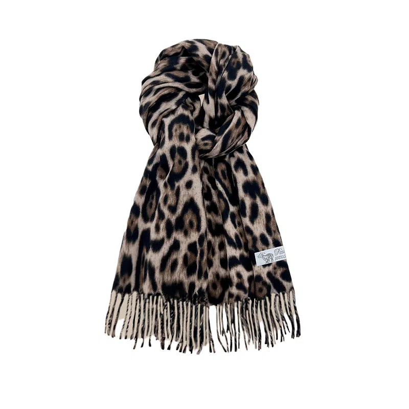 恩僾德 甜酷复古豹纹保暖百搭 涤纶 绒线围巾 男女同款情侣款