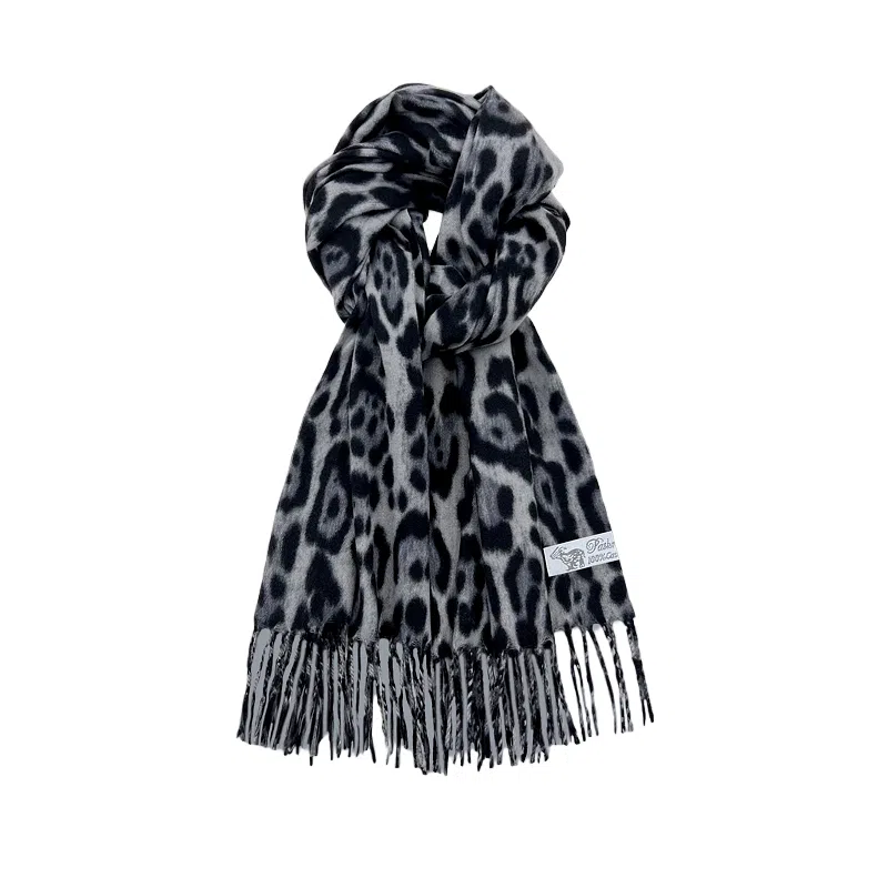 恩僾德 甜酷复古豹纹保暖百搭 涤纶 绒线围巾 男女同款情侣款