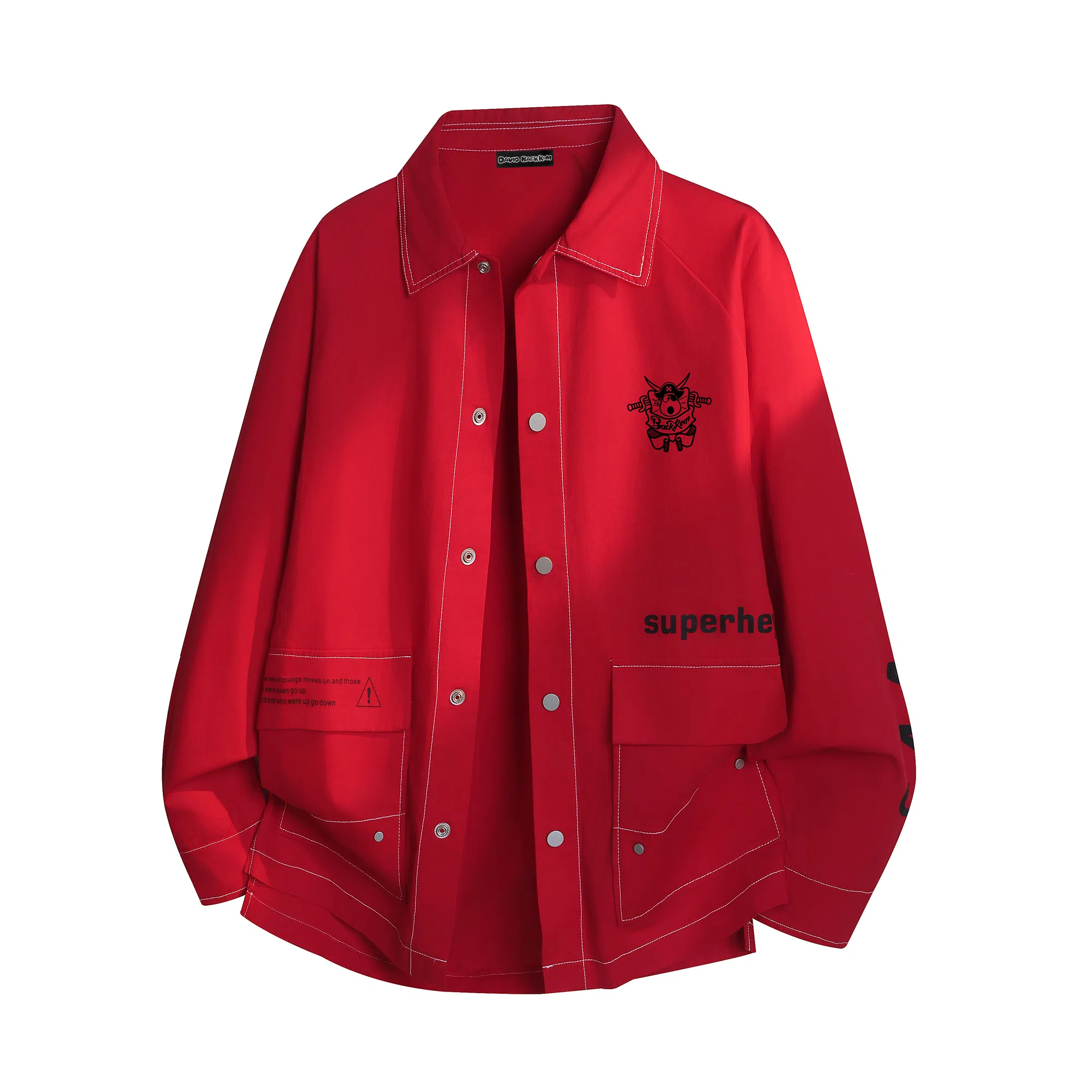 大卫贝肯 美式百搭复古高街大口袋设计日常通勤宽松翻领落肩长袖衬衫 男女同款