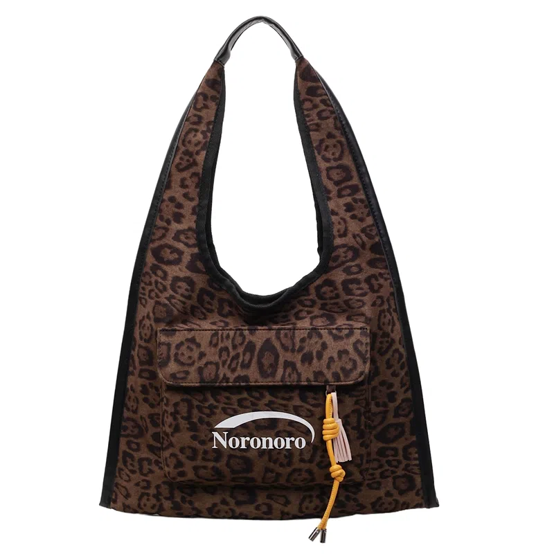 捷朗仕 秋冬季流行豹纹通勤百搭休闲托特包 麂皮 单肩包 女款 棕色/酒红色/绿色/黄棕色